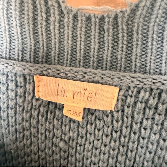 La Miel Women's Sweater Size S/M Blue V Neck Fringe Ribbed Knit - Picture 3 of 5